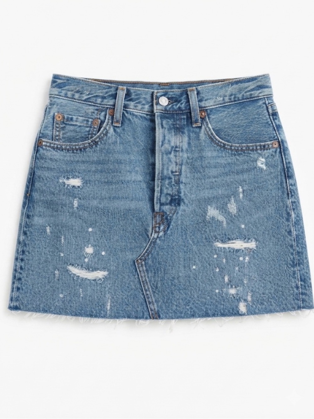 Levi Strauss Co Deconstructed Denim Mini Skirt Distressed Light Wash 26